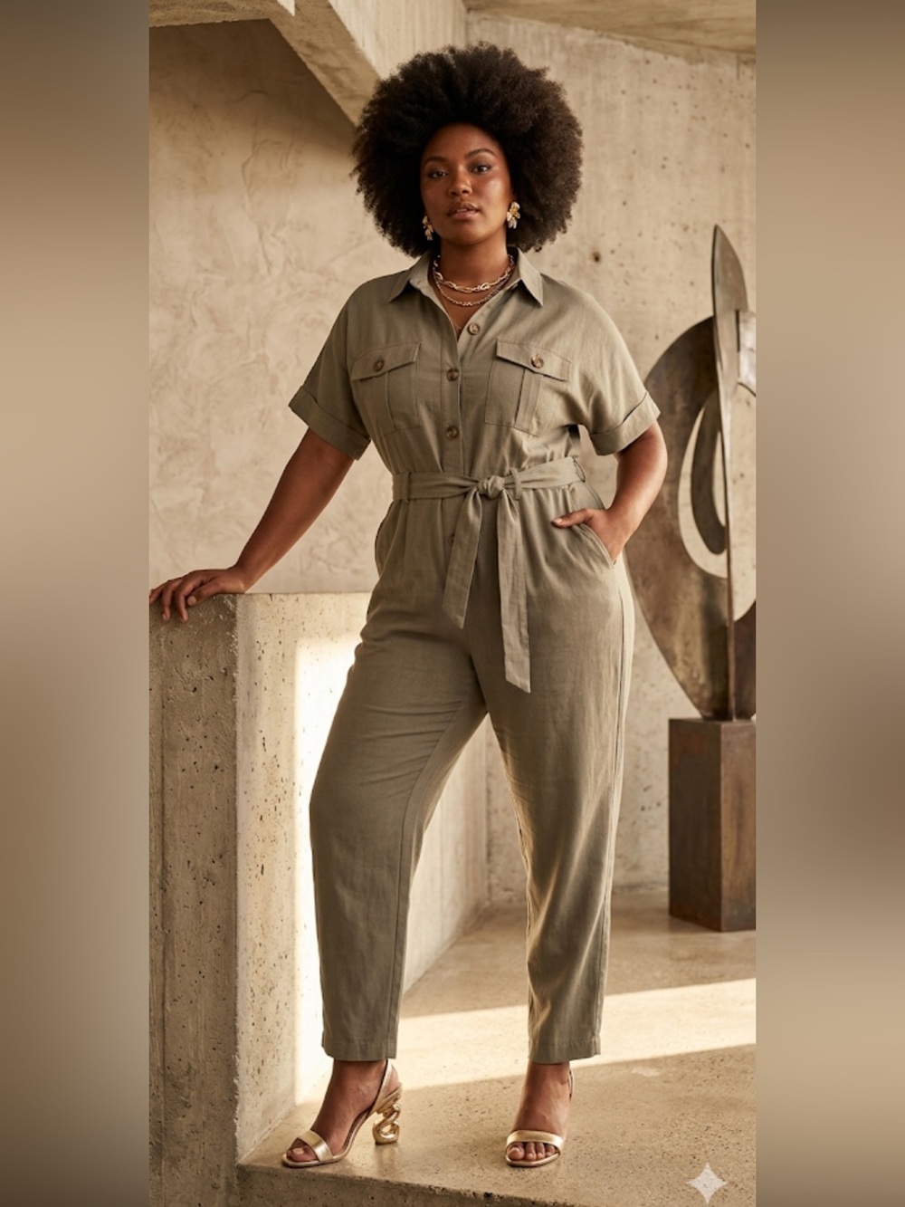 Molly Bracken Khaki Jumpsuit Utility
Size 1X